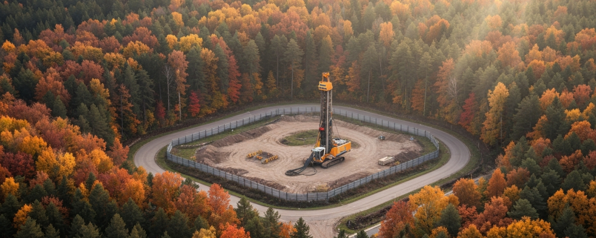 Bohranlage im borealen Wald des Athabasca-Beckens, Kanada