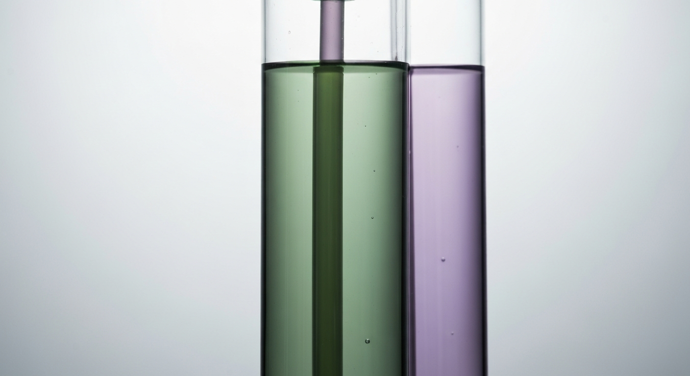 Lösungsmittelextraktionssäule in einem Mineralverarbeitungslabor mit lilavioletter Flüssigkeit