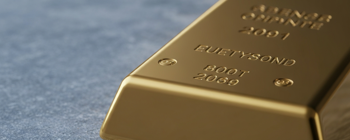 Polierter Goldbarren auf grauer Steinoberfläche – Symbol für institutionelles Kapital im Goldsektor
