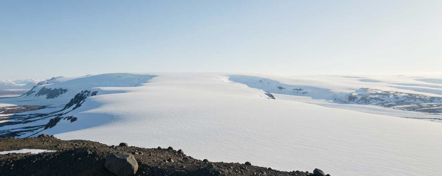 Arktische Landschaft mit felsigem Terrain und Eisfeldern – Symbol für Grönlands Rohstoffpotenzial