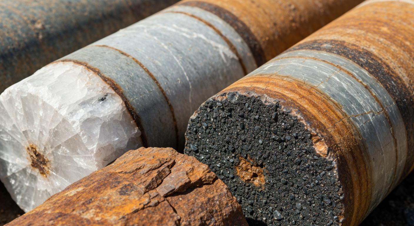 Geologist examining drill core samples from a gold exploration project in Africa