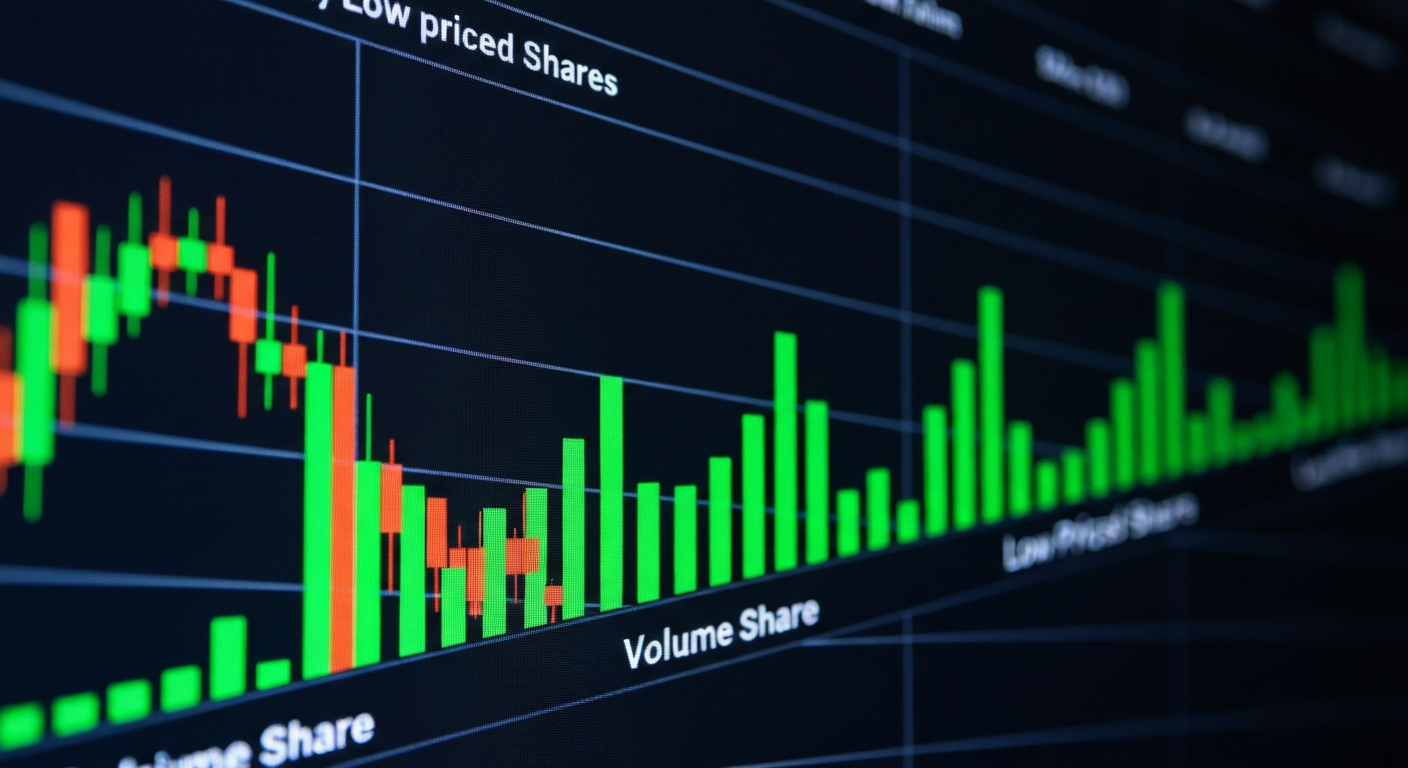 Trading screen showing rising volume curves for low-priced commodity stocks