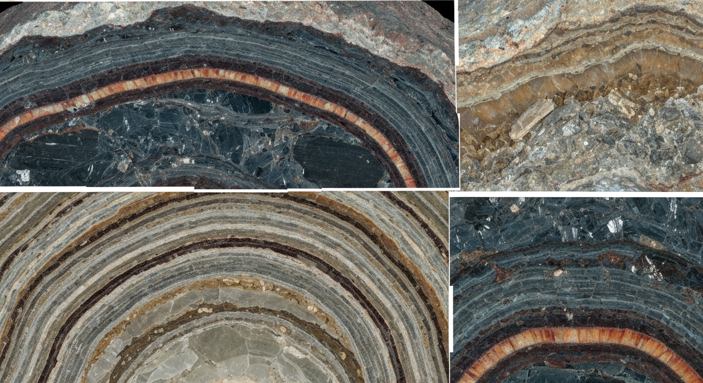 Geologische Bohrkerne in Holzkisten bei der Auswertung im Feld