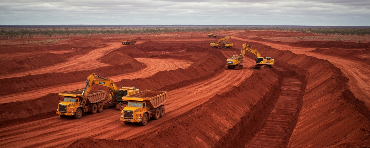 Luftaufnahme eines Tagebaus für Seltene Erden in der australischen Outback-Landschaft