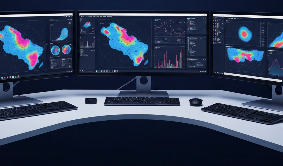 KI-generierte geologische Karte auf Monitoren – Algorithmen zur Uranexploration