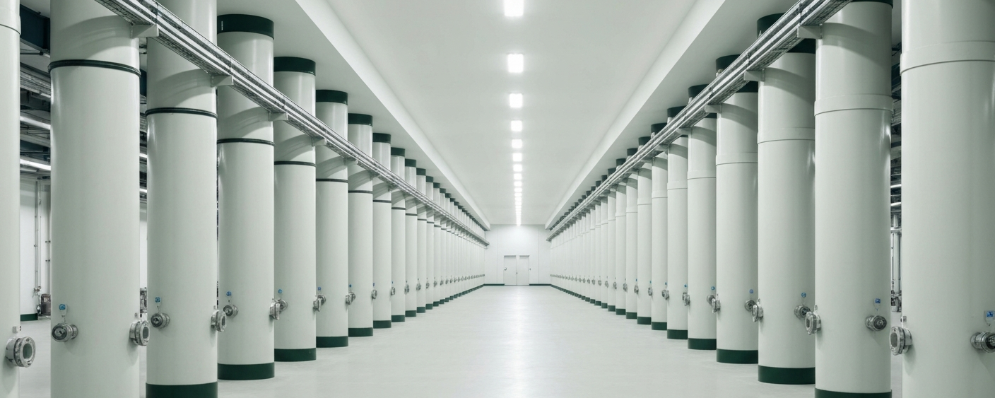 Industrial solvent extraction plant for rare earths with columns under neutral laboratory lighting