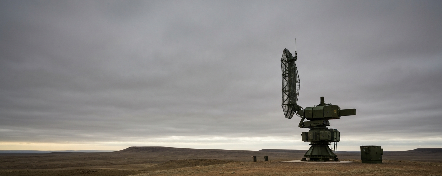 Radaranlage auf kahlem Plateau unter bewölktem Himmel – Gallium-Germanium als Schlüsselrohstoff für Militärelektronik