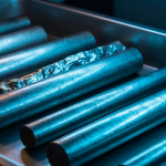 Silberbohrkerne auf einem Metalltablett unter kühlem LED-Laborlicht
