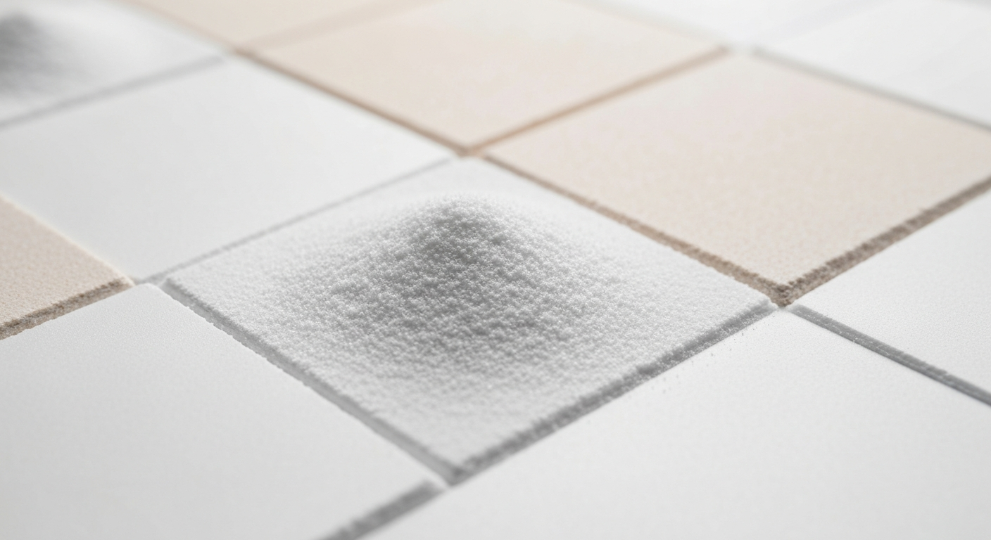 White lithium carbonate powder on a light surface, close-up detail shot