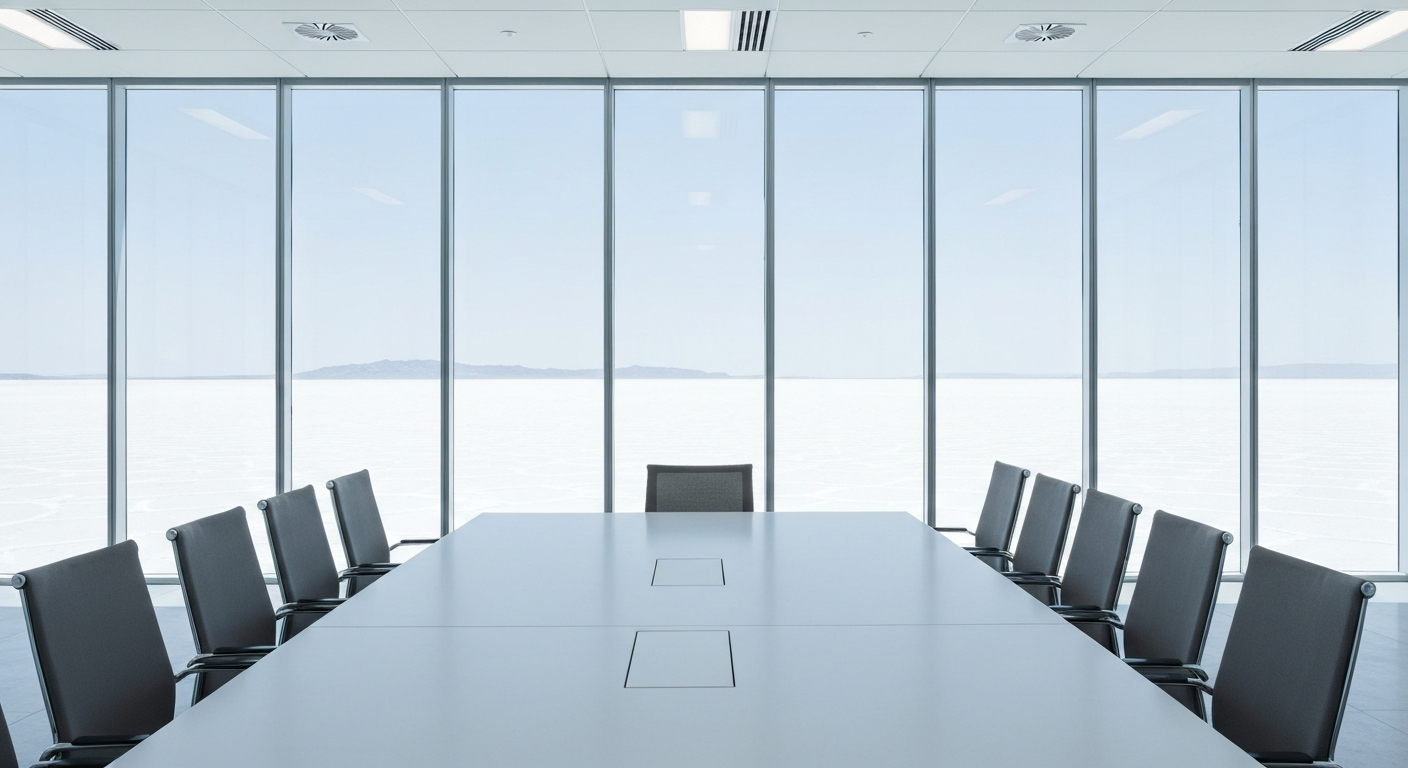 Modern conference room overlooking a salt flat — a symbol of regional business presence