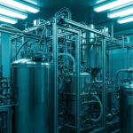 Pilotanlage zur Lithium-Soleextraktion mit Edelstahlbehältern unter kühlem Industrielicht