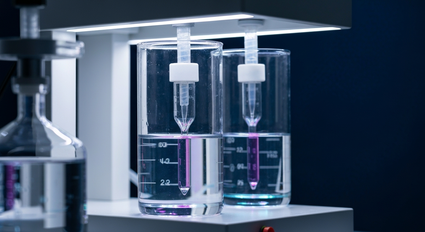 Laboranalyse von Lithiumsoleproben in Glasgefäßen unter weißem LED-Licht