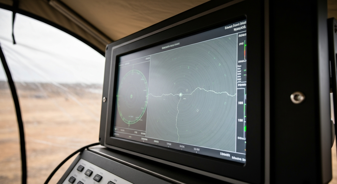 Geophysikalische Anomaliekarte auf Feldmonitor im Explorationszelt