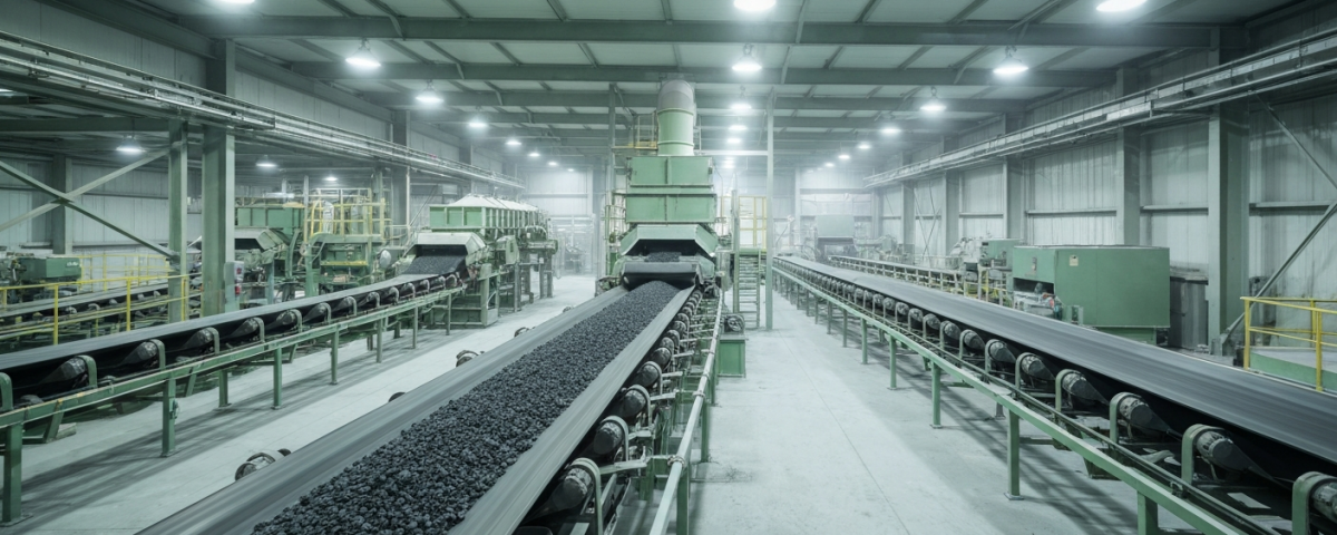 Verarbeitungsanlage für Mineralsande mit Förderbändern und Ilmenit-Erz