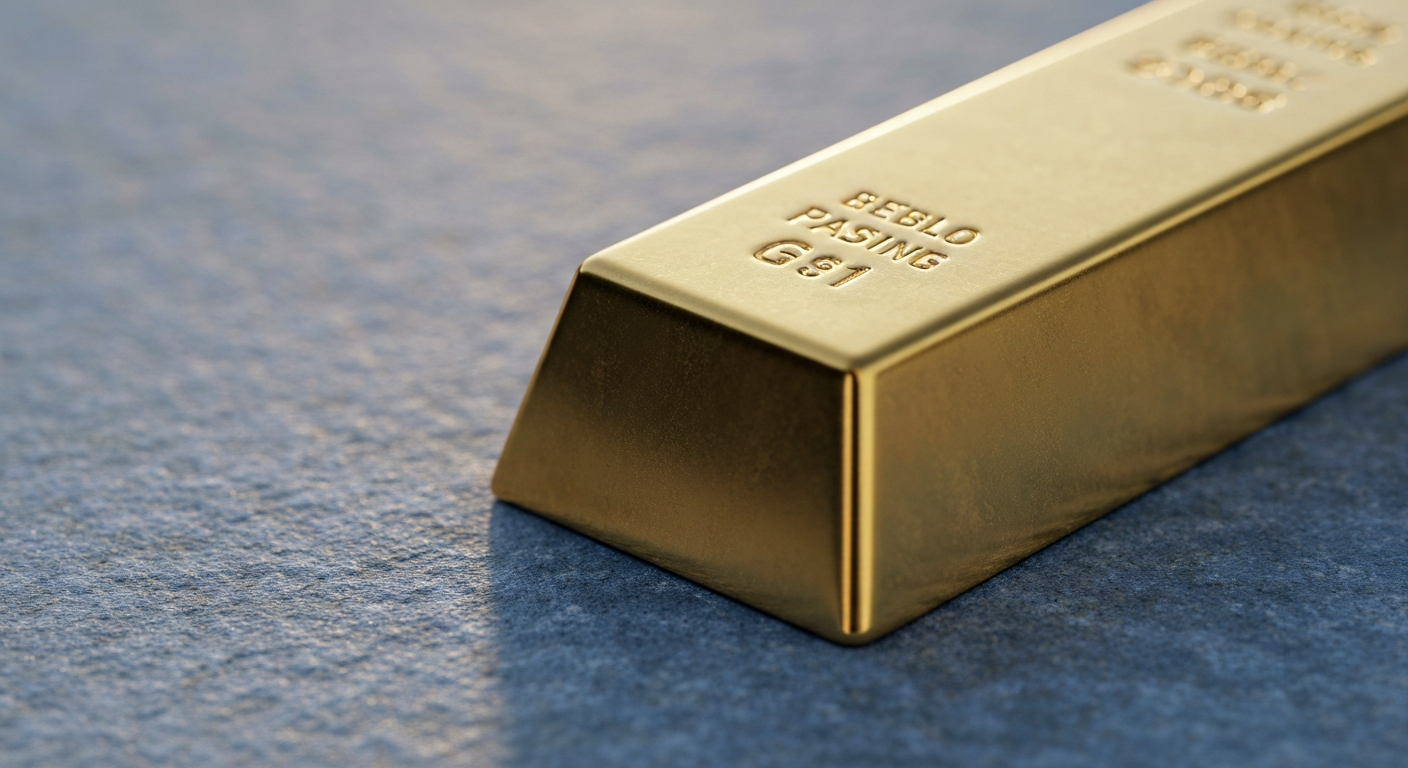 Polierter Goldbarren auf kühlem Steinhintergrund als Symbol für Goldexploration und Kapitalanlage