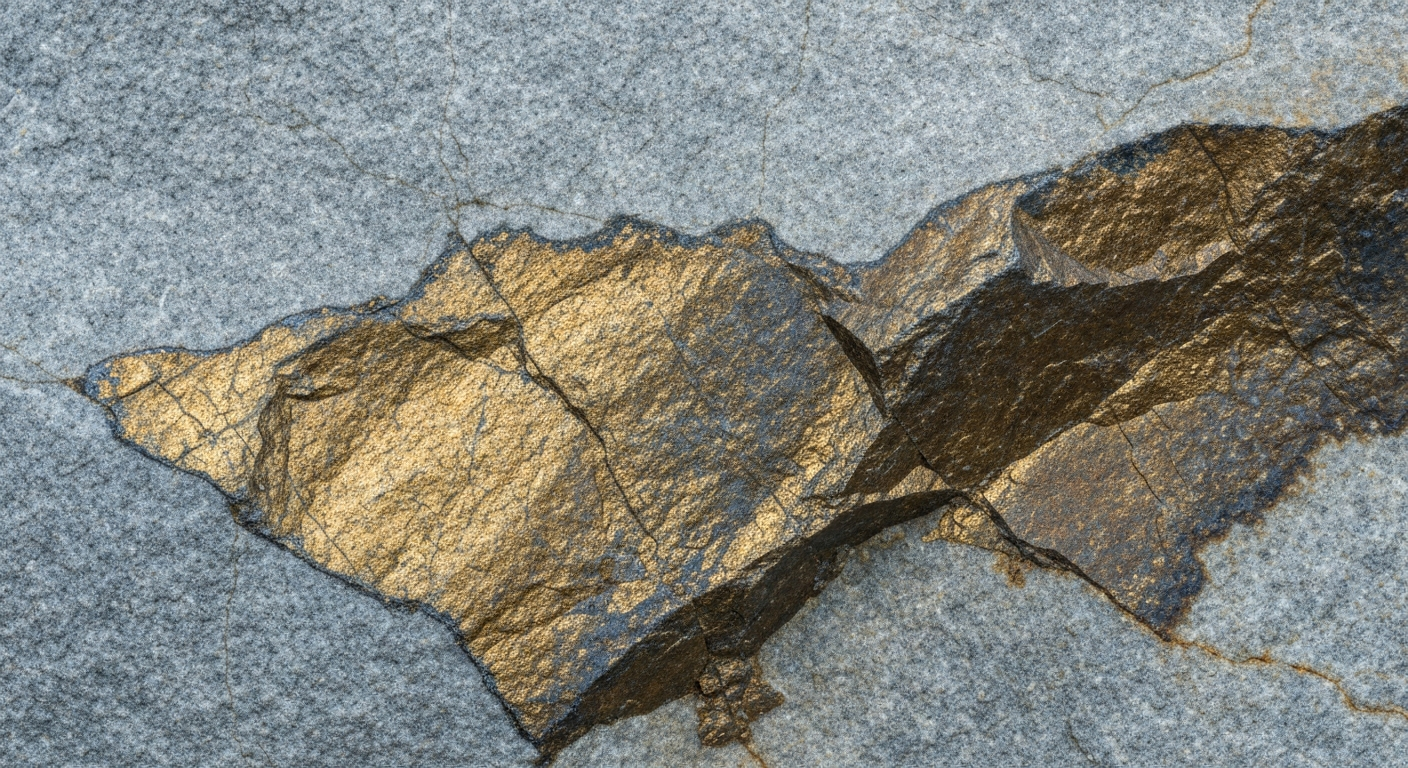 Geologischer Aufschluss mit Quarz-Gold-Äderung in neutraler Helligkeit