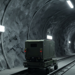 Roboter-LiDAR-System auf Schienen in einem Untertage-Stollen mit grauem Gestein