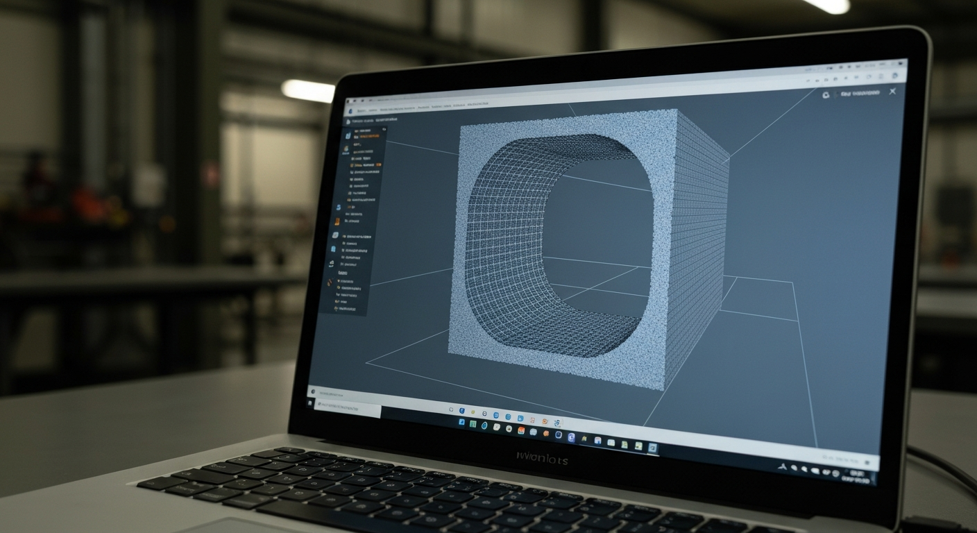 Laptop-Bildschirm zeigt 3D-Punktwolkenmodell eines Untertagestollens