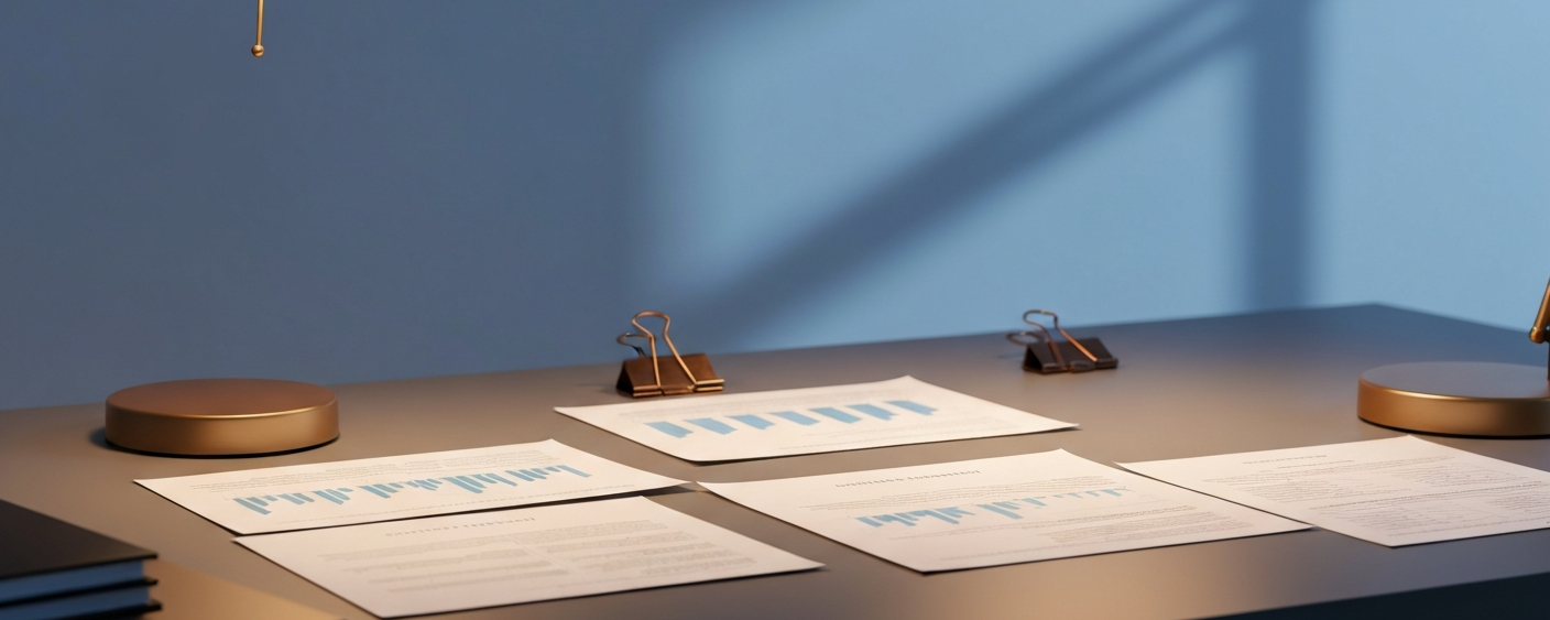Capital market documents on a gray desk with warm gold light – symbol for junior financing rounds