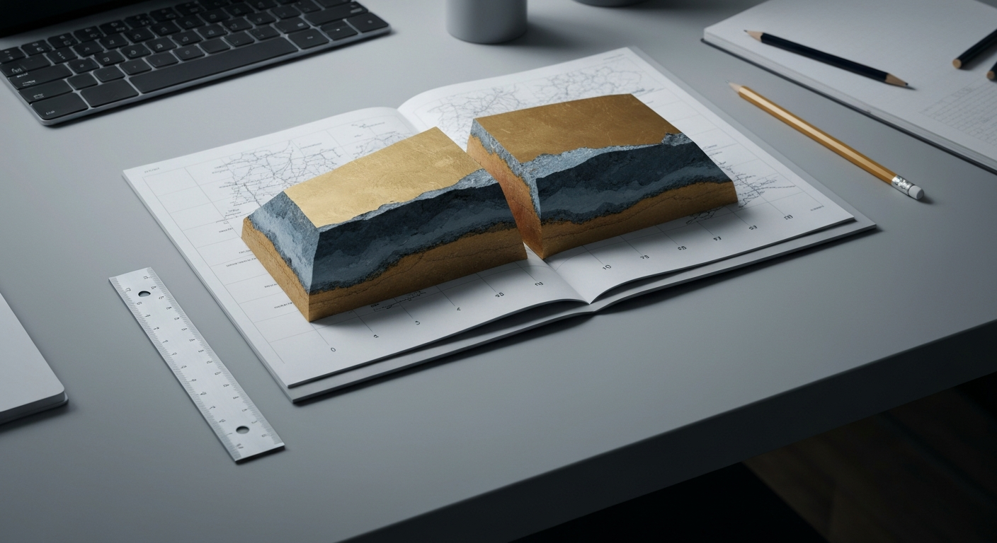 Geologische Querschnittskarte auf hellem Schreibtisch mit Lineal und Bleistift