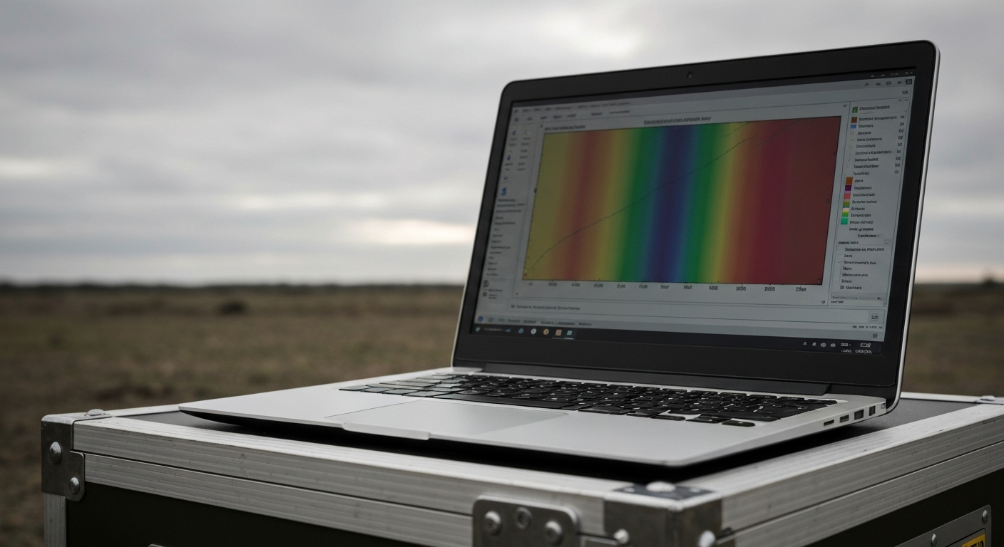 Laptop displaying a resistivity profile from an electromagnetic survey in field deployment