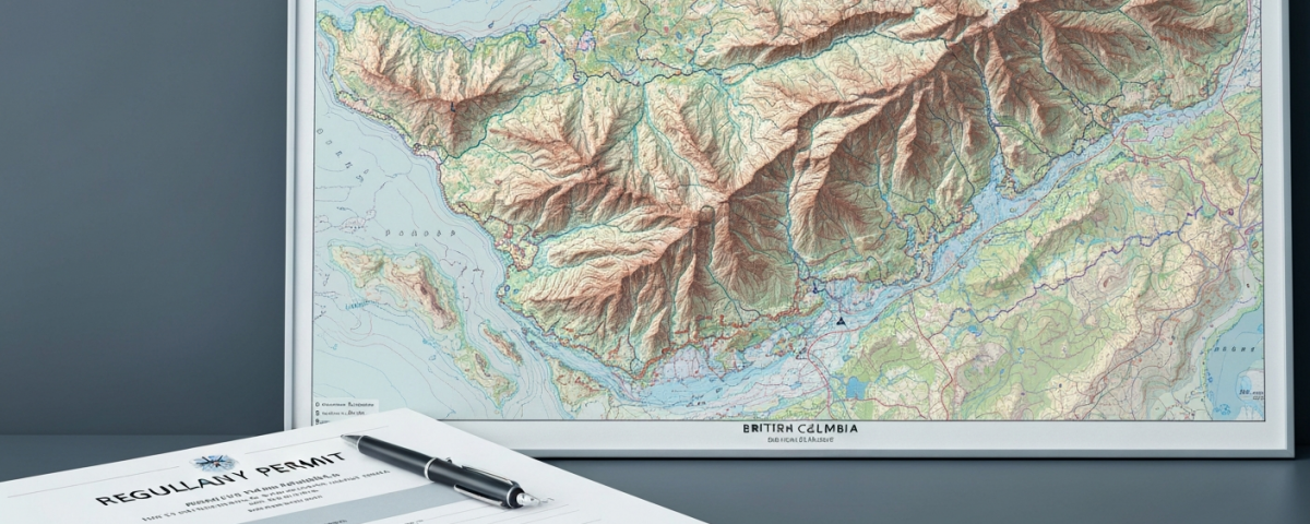 Bergbaugenehmigung und topografische Karte eines Silberprojekts in British Columbia