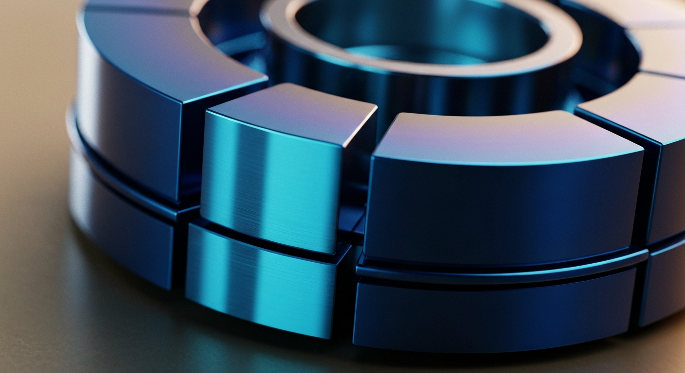 Hochleistungsmagnet aus Seltenen Erden in blau-cyan Metallic-Komposition für KI-Anwendungen