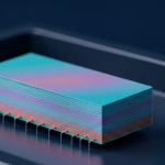 Palladiumbeschichteter Keramikkondensator unter Cleanroom-Licht mit irisierender Cyan-Magenta-Oberfläche