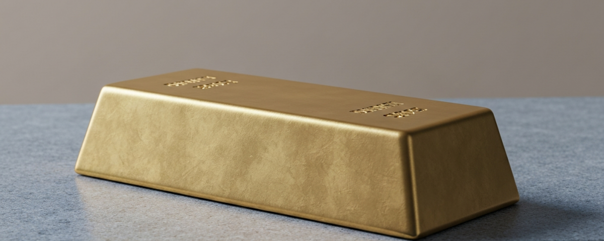 Goldbarren auf grauer Steinoberfläche – Symbol für Kapitalfluss im Goldsektor