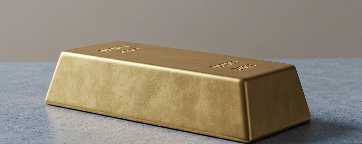 Goldbarren auf grauer Steinoberfläche – Symbol für Kapitalfluss im Goldsektor