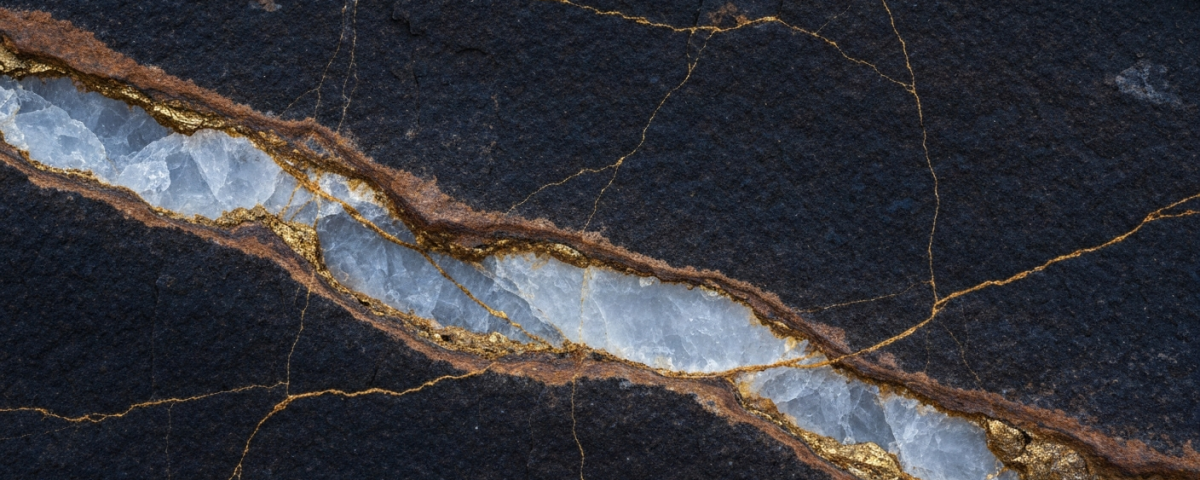 Quarzader mit goldenen Mineralspuren in altem Gestein des Pilbara-Distrikts