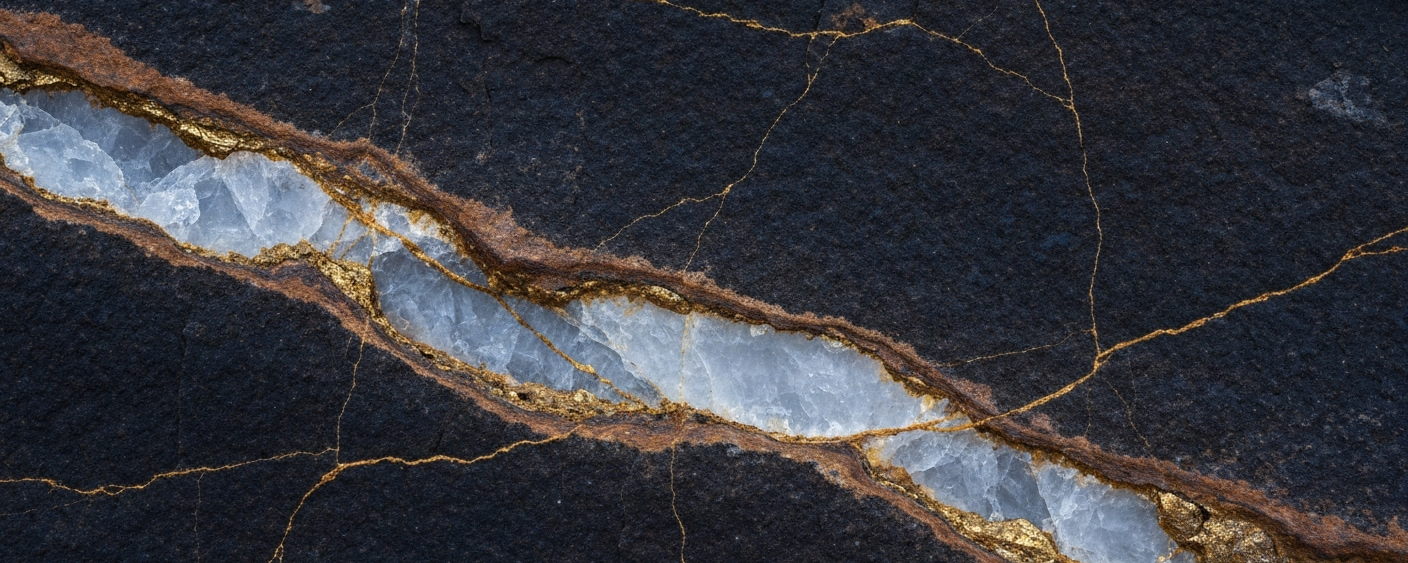 Quarzader mit goldenen Mineralspuren in altem Gestein des Pilbara-Distrikts