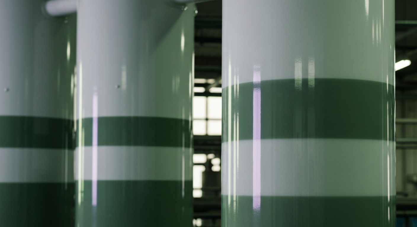 Solvent-Extraktionskolonne in einer Seltenerd-Verarbeitungsanlage mit kühlem Laborlicht