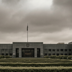 Regierungsgebäude unter bedecktem Himmel, symbolisch für politische Netzwerke im Rohstoffsektor