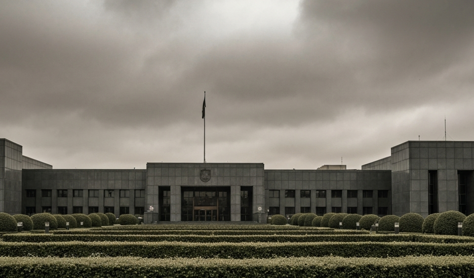 Regierungsgebäude unter bedecktem Himmel, symbolisch für politische Netzwerke im Rohstoffsektor