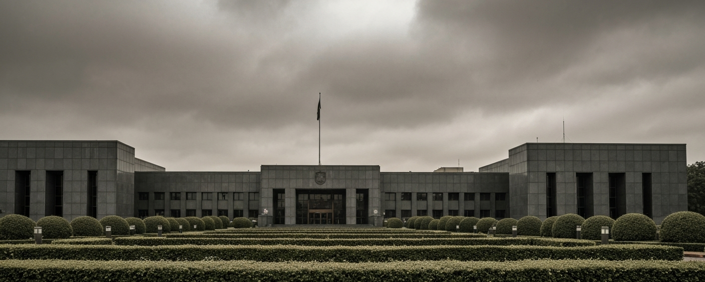 Government building under an overcast sky, symbolizing political networks in the commodities sector