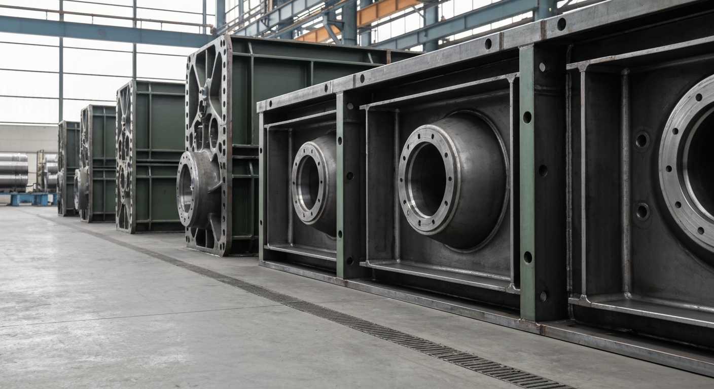 Modulare Druckbehälterkomponenten in einer Fertigungshalle für SMR-Reaktortechnik