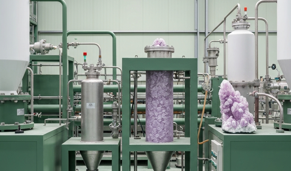 Chemische Extraktionsanlage für Seltene Erden in einem Lab-Umfeld mit grüner und weißer Farbgebung