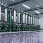 Solvent-Extraction-Anlage für Seltene Erden mit Separationskolonnen in kühlem Industrielicht