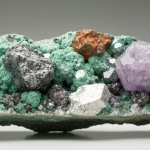 Polierter Polymetall-Erzkern mit Kupfer-, Zink- und Silbermineralen auf Laboroberfläche