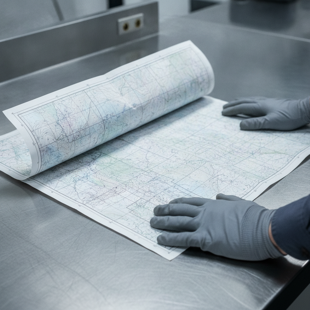 Geologe mit topografischer Liegenschaften-Karte – Distriktplanung im Silberbergbau