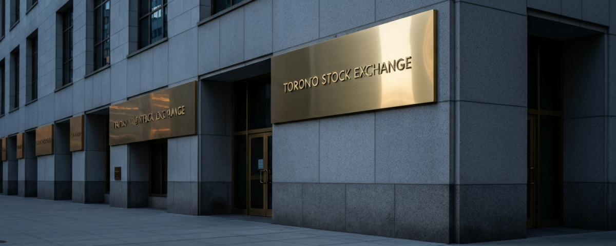 TSX-Gebäude in Toronto bei blauer Stunde – Symbol für den Aufstieg vom TSXV auf den Hauptmarkt