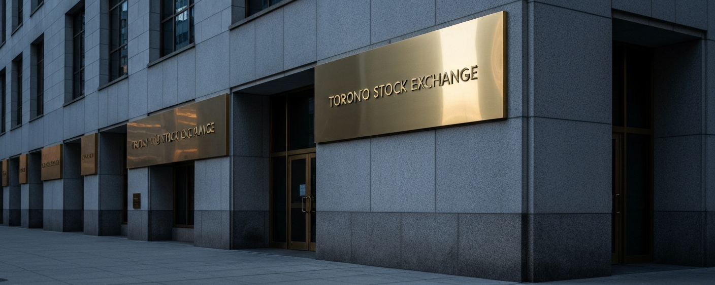 TSX-Gebäude in Toronto bei blauer Stunde – Symbol für den Aufstieg vom TSXV auf den Hauptmarkt