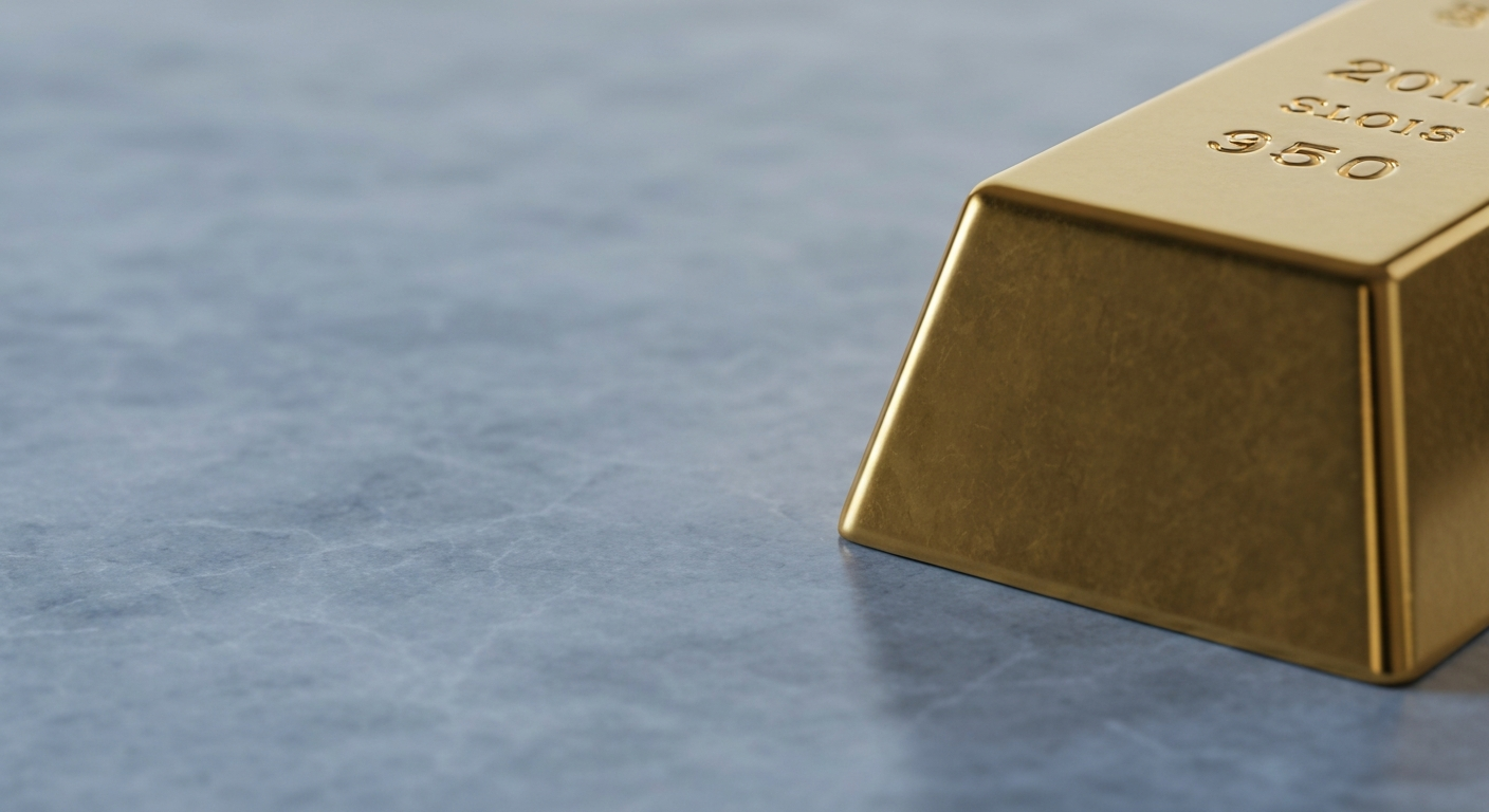 Polierter Goldbarren auf kühler Marmoroberfläche als Symbol für Goldmarkt-Reife
