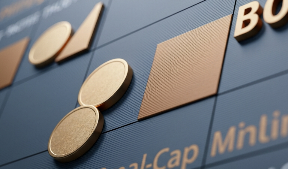 Börsenkursanzeige mit Small-Cap-Mining-Titeln in Gold- und Blautönen