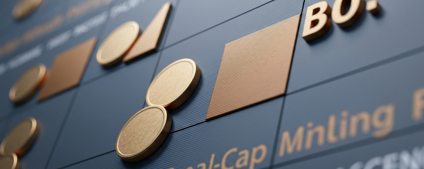 Börsenkursanzeige mit Small-Cap-Mining-Titeln in Gold- und Blautönen