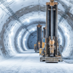 Untertage-Hartgestein-Tunnel in einem Lithiumprojekt mit sichtbarem Pegmatitgestein