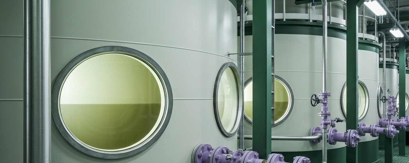 Industrial vanadium electrolyte processing facility with green storage tanks