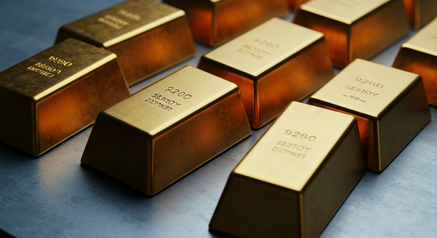 Polished gold bars on a cool metal surface as a symbol for junior gold investments