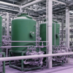 Industrielle Aufbereitungsanlage für kritische Metalle mit grünen Tanks und mineralischen Rückständen